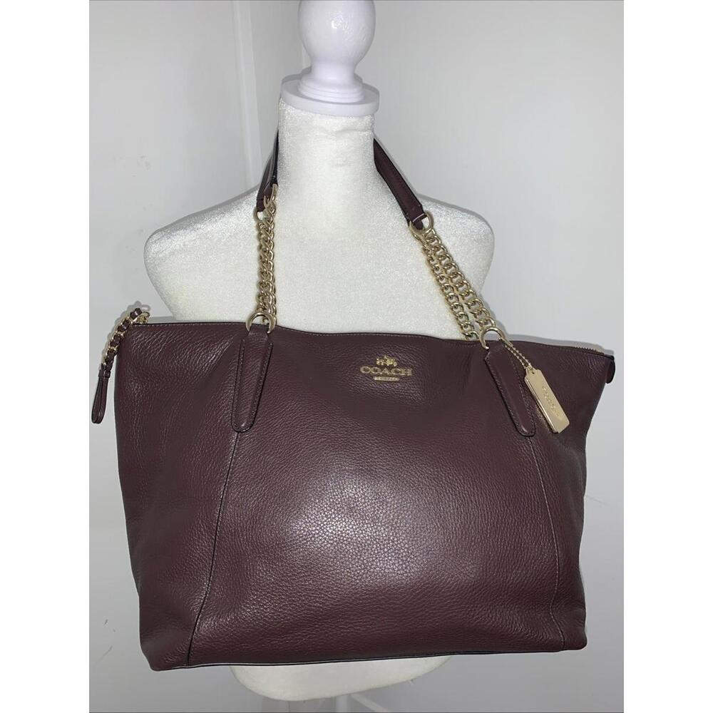 COACH Ava Rare Brown Pebbled Leather Chain Tote Large Rich Soft Luxury Leather